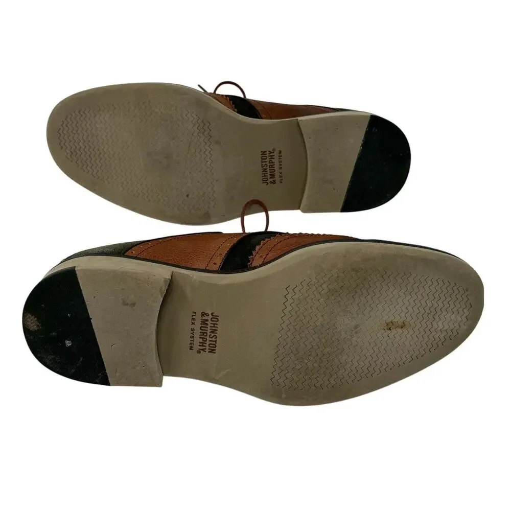 Johnston & Murphy Men's 9 Wingtip Oxford Shoes Brown Green Leather Suede